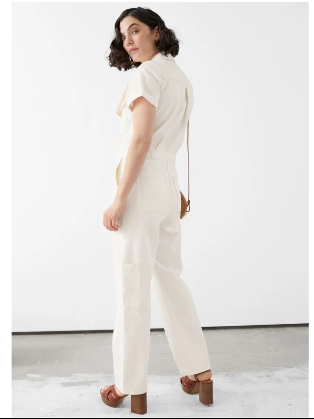 & Other Stories Cream-White Short-Sleeve Utility Jumpsuit